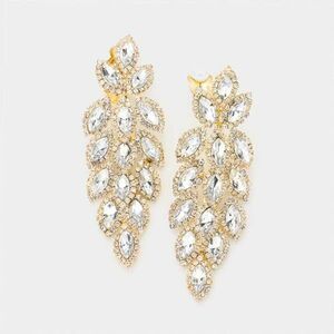 Marquise Crystal Oval Cluster Vine Gold Clip On Earrings